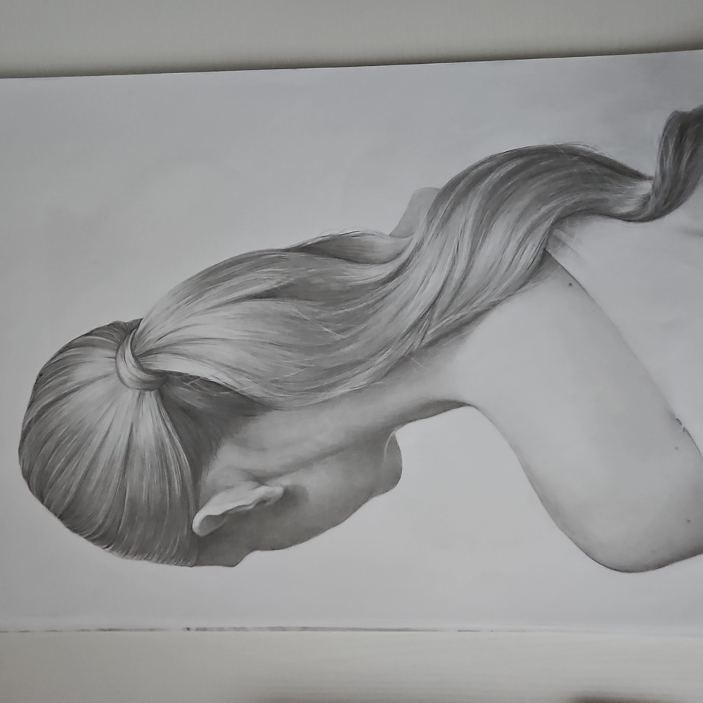 Hand-Drawn Pencil Portrait – Woman with Ponytail